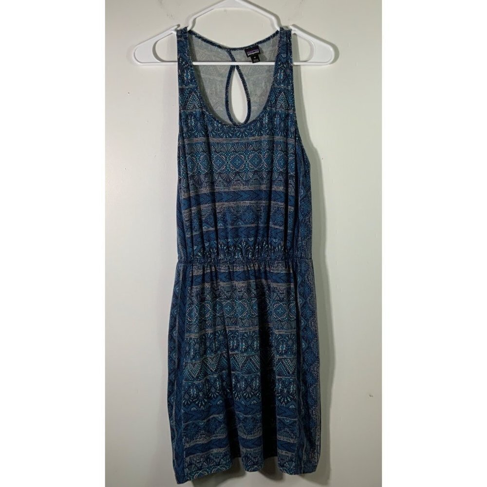 Womens Patagonia West Ashley Aztec Dress Keyhole Back‎ Blue White M